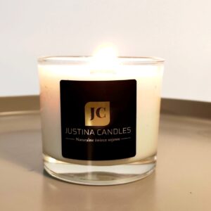 Świeca 300ml z najwyższej jakości wosku sojowego, w białym szkle w połysku z złotą pokrywką